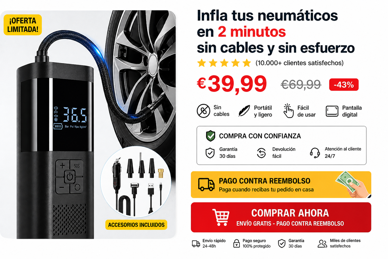 Nunca más te quedes tirado 🚗 – Infla tus ruedas en segundos donde quieras😫